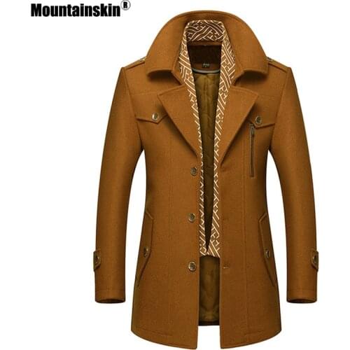 Mountainskin Mens Thick Woolen Coat Winter Windproof Scarf Wool Long Jacket Fashion Casual Cotton Warm Outwear Male MT010