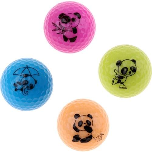 Set of 4 Professional Double Layer Practice Golf Ball, Flexible Synthetic Rubber Distance Golf Ball, With Cute Panda Printed