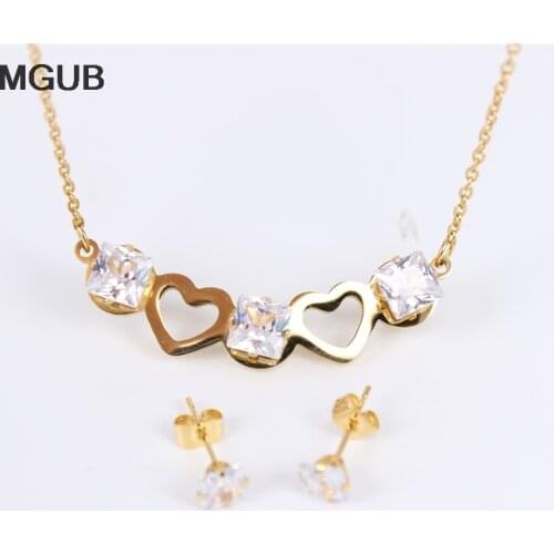 High quality Stainless steel jewelry Set Zirconia Earrings And Pendant Elegant fashion For women jewelry ZN45