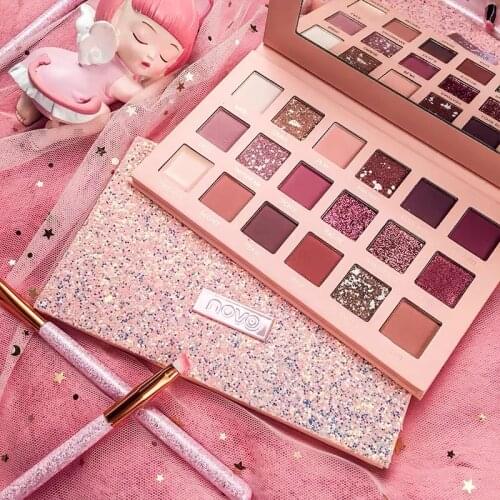 NOVO Matte Pearlescent Shiny Crystal Glitter Eyeshadow Palette 18 Color Shimmer Pigmented Eye Makeup Silky touch Eyes Cosmetics