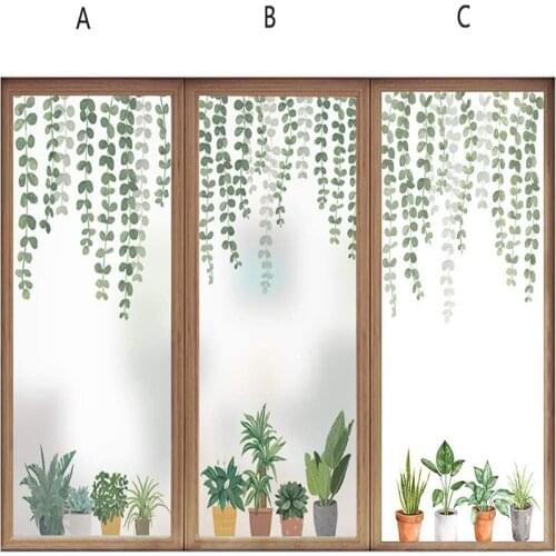 Window Film Privacy Green Plants Glass Sticker UV Blocking Heat Control Window Coverings Window Tint for Homedecor