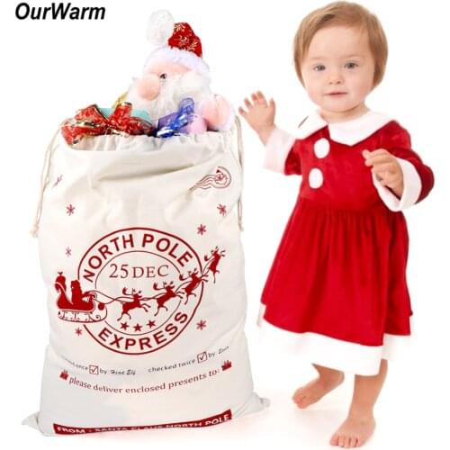OurWarm 2Pcs Santa Sacks Christmas Gift Bags Santa Claus Cavas Drawstring Bag New Years Products Christmas Bags Gift Holders