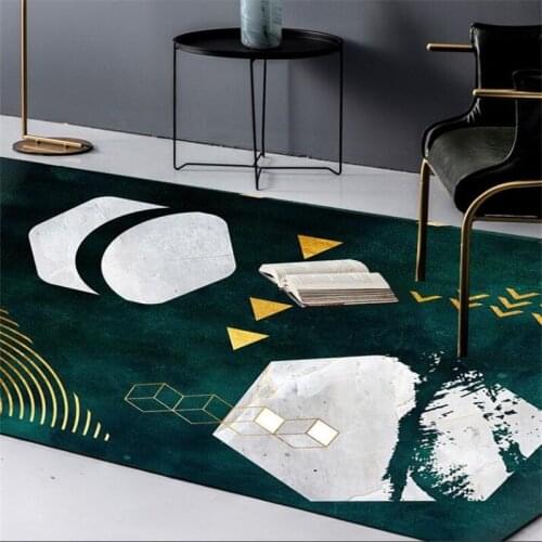 Custom made carpet modern fashion INS abstract Dark green gold geometry bedroom Office hotel Big mat living room Crystal carpet