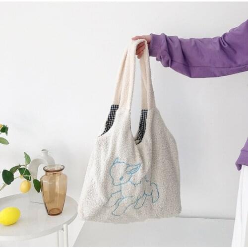 Womens Bag Lamb Fabric Shoulder Bag Cartoon Handbag Tote Large Capacity Sheep Shopper Bags Cute Bag for Girls New Design
