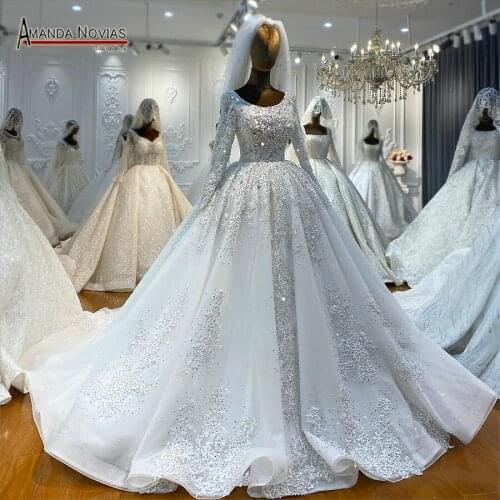 Heavy Beading Full Pearls Wedding Dress Off White Color