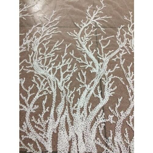 SYJ-11128 beautiful beaded embroidered tulle lace fabric Latest design french net lace fabric for wedding dress
