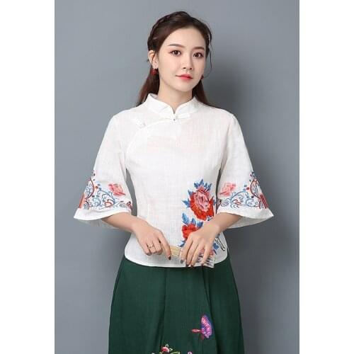Retro Chinese Women Blouse Traditional Vintage Oblique Shirt Zen Summer Cotton Tang Suit Mandarin Collar Cheongsam Top 12164