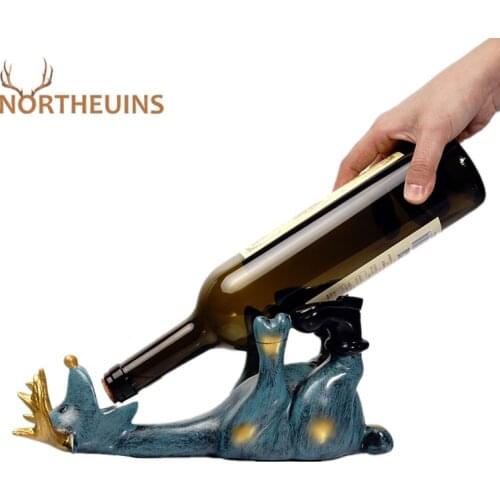 NORTHEUINS Resin Elk Wine Basket Wine Rack Animal Wine Bottle Holder Figurines Lying Deer Statuette Ornament Home Decor on Shelf