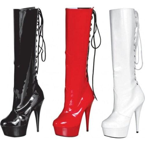Newest Womens Knee-High Boots Sexy Thin High Heel Boots Lace-Up Fashion Women Shoes size 35- 46