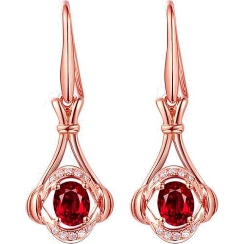 MIQIAO 18K Rose Gold Large Red Gemstone Korean Zircon Earring for Women Wedding Engagement Birthday Jewelry Gift Pendientes