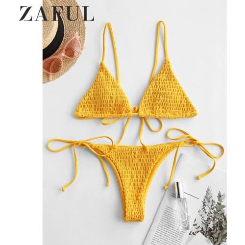 ZAFUL Shirred Tie Side Cami Bikini Swimwear