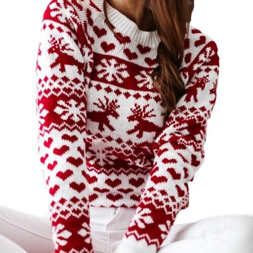 2020 Fall Winter Christmas Knitted Sweater Woman Pullover Santa Claus Printed Long Sleeve O-neck Sweaters Top Jumpers