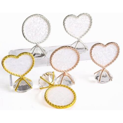 1Pcs Round/Heart Shape Diamond Ring Nail Art Display Shelf Gold/Sliver Rim Photo Props Fake Tips Luxury Jewelry Showing Plate D8