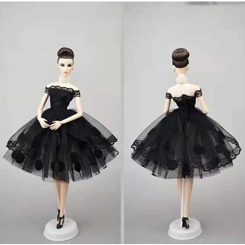 11.5" Classic Black Dotted Polka Lace Dress for Barbie Doll Clothes Ballet Dresses Princess Gown Vestido 1/6 BJD Accessories Toy