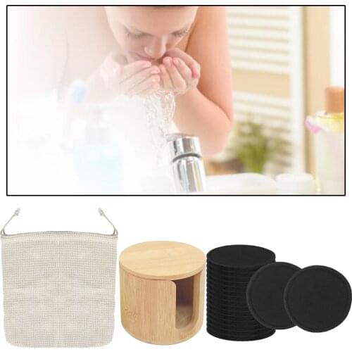 16 Set Makeup Remover Pads Washable For All Skin Types With Wood Container