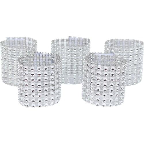 50PCS/Lot 8 Row Mesh Trim Bling Diamond Wrap Cake Napkin Ring Roll Crystal Ribbons Party Wedding Table Decoration Party Supplies