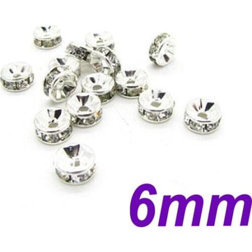 6MM Straight Edge Silver Plated With Clear Stone Crystal Rhinestone Rondelle Spacer Beads DIY Basketball Wives Beads 500PCS/LOT