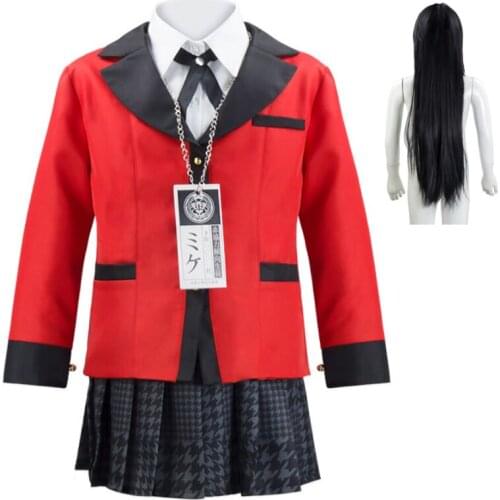 7pcs Anime Kakegurui Cosplay Yumeko Jabami Costume Full Sets Wig Japanese Kids Girls Uniform Halloween Party Role Playing C65M43