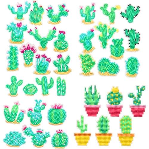 DIY 5D Diamond Painting Stickers Cactus For Kids Plant Mosaic Refrigerator Stickers Paint with Diamonds Kits Crafts Gift Arts