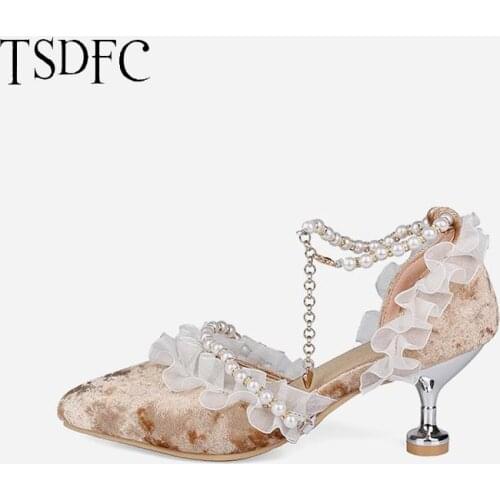 Summer Ladies Heels kawaii Fashion Sweet Sandals Lace Princess Mary Jane Lolita Shoes Party High Heel Buckle Women Pumps Pink