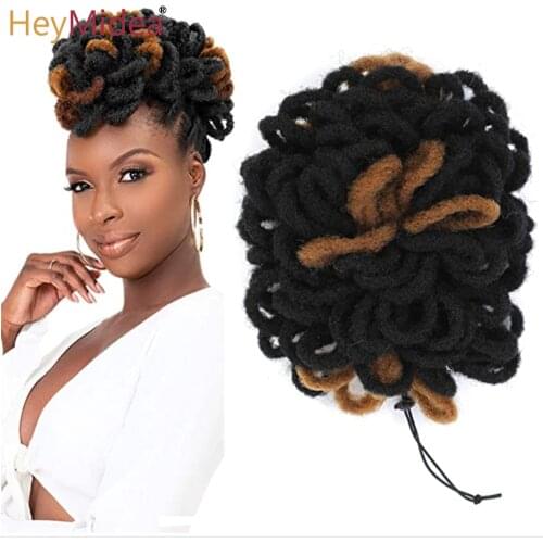 DreadLocks Chignon 5" Synthetic Faux Locs Chignon Hair Bun Pony Tail Hairpieces Clip In Hair Extentions for Black Women HeyMidea
