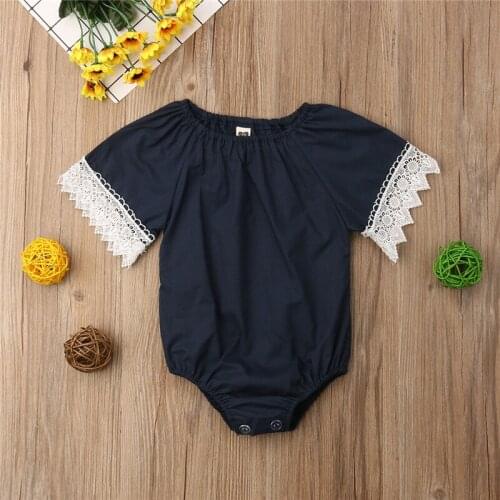 0-24M Newborn Kids Baby Girl Clothes Summer Short Sleeve Lace Bodysuit Elegant Cotton Sunsuit plain Cute princess lovely Outfits