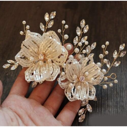 HIMSTORY Vintage Romantic BEaded Flower Wedding Dress Accessories Handmade Hair Jewelry Pearl Beads Hairpins Headpiece