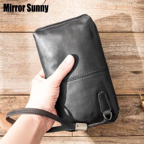 Genuine Leather Clutch Wallet For Women Men Soft Leather Retro Casual Long Purse Male Top Leather Zipper Wallet Mobile Phone Bag