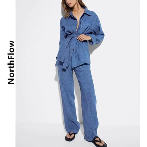 Northflow Denim Jackets Women Solid Sashes Turn-down Collar England style Feminino Femme Motorcycle jacket Two Piece Set