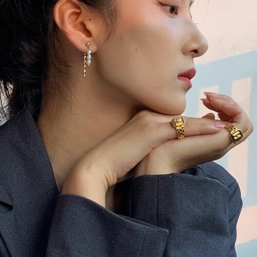 Brass With 18k Gold Beads Chain Real Pearl Drop Earrings Weeding Jewelry Party T Show Gown Runway rare Korean Japan Trendy INS