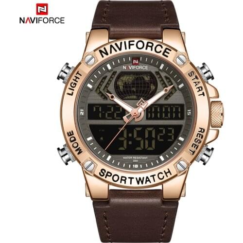 NAVIFORCE Men Watch Digital Sport Top Brand Luxury Man WristWatch Military Genuine Leather Analog LED Quartz Male Clock 9164