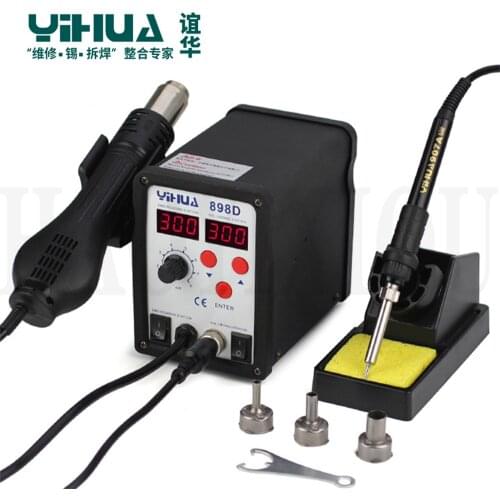 2 in1 Rework Station Hot Air Gun + Solder Iron SMD Hot Iron Soldering Station YIHUA 898D