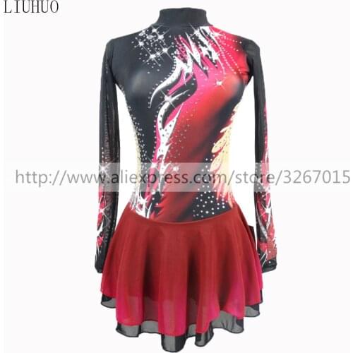 LIU HUO Kids Womens Girls' Figure Ice Skating Dress Ballet Dance Stage Performance Competition Costumes Red Black