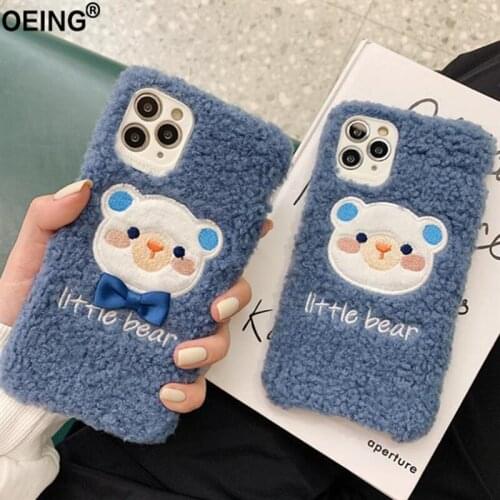 Plush Cartoon Bear Phone Case For iPhone 11 12 Pro Max 6 7 8 XS Max XR Cute Warm Winter Shockproof Mobile Phone Bag Case Cover