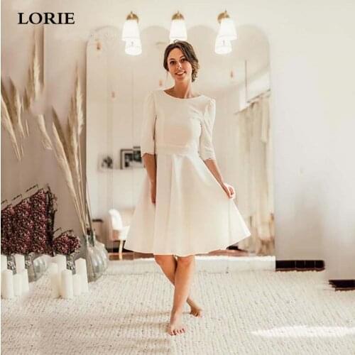 LORIE Simple Ankle Length boho Wedding Dress 2020 Satin A-line Lace Bride Gowns Short Beach Wedding Gown