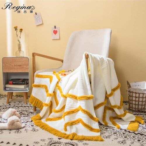 REGINA Fashion Bohemian Tufteds Blanket Throw Sweet Stripe Tassel Fall Soft Warm Women Shawl Blanket Home Decorative Bed Blanket