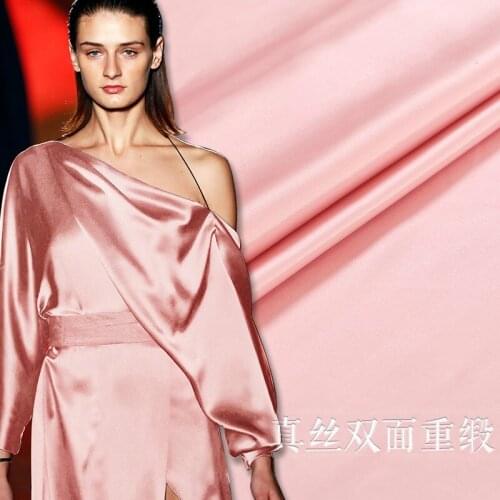 Pink silk double-sided heavy satin 37mm 140cm wide high-end dress bone feel heavy fabric silk fabric shiny and non-transparent