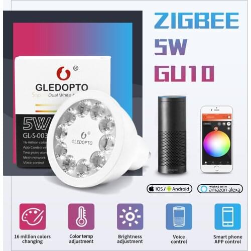 Soposh dual white and color LED spotlight GU10 RGBW/CW 5W ZGBEE ZLL AC100-240V work with amazon echo plus LED BULB cct gu10