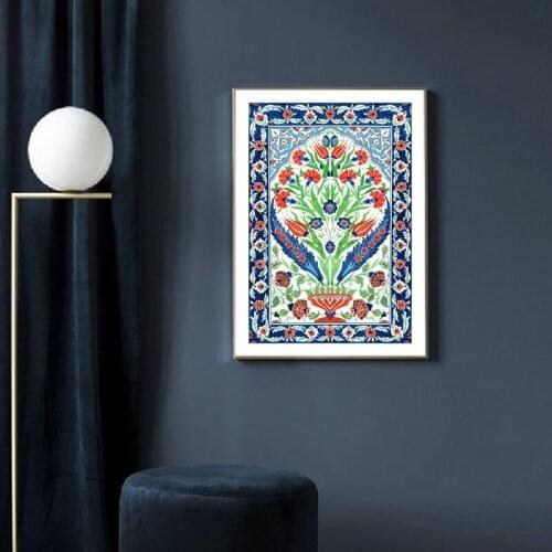 Traditional Turkish Bouquet Print Vintage Floral Iznik Art Poster Ornamental Art Canvas Painting Wall Picture Home Room Decor