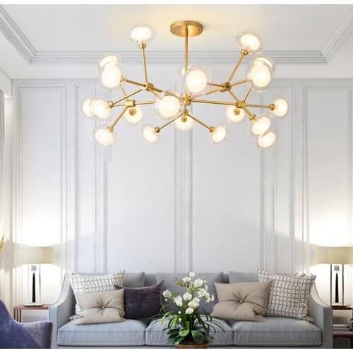 Magic Bean glass balls chandelier Molecule lamp Black Gold Color Mid Century Home Decor Suspension pendant lamps Fixtures