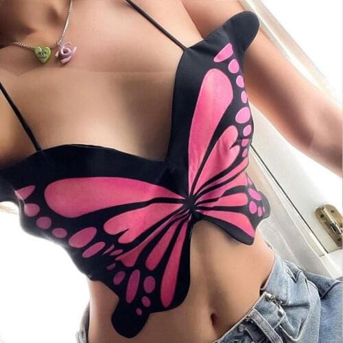 SEASONS Fairy Sweet Cute Butterfly Crop Top Camisole For Woman Clothing 2021 Club Party Summer Tank Top Vest Female ASVE83779