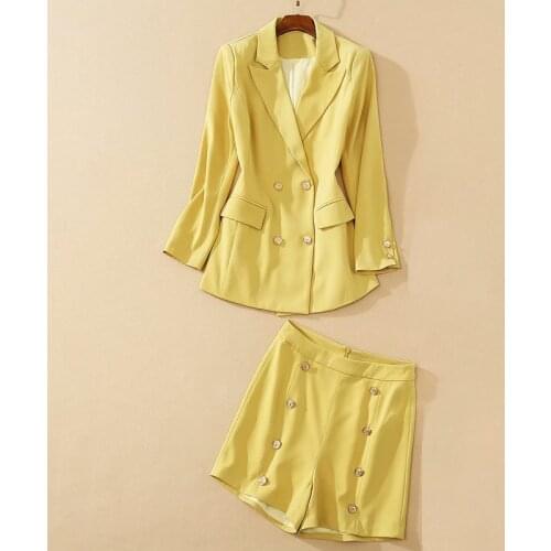 QUALITY New HIGH 2021 Designer Runway Suit Womens tailored collar long sleeve blazer coat short pant set