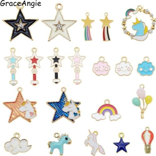 10pcs/lot Sweet Girls Jewelry Charms DIY Necklaces Bracelets Star Rainbow Unicorn balloon Mix enamel charms for jewelry making
