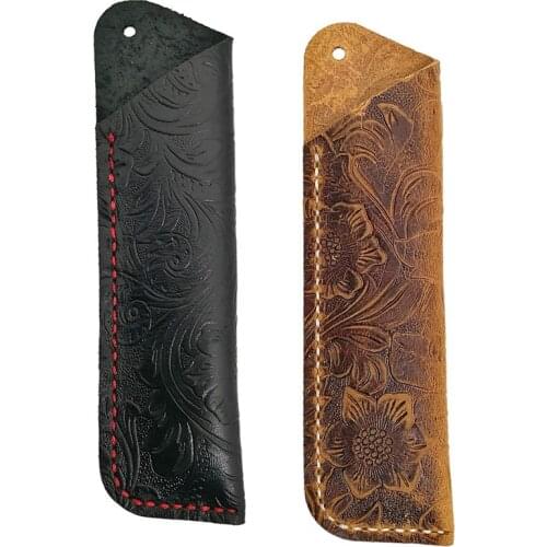2 Pcs Handmade Leather Double Pen Case Holder For Ballpoint Pen Fountain Pen Sleeve Pen, Black & Brown