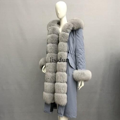 2019 natural fox fur coat Silver Fox collar plus size long winter Jacket Rex rabbit liner red fox hooded thick warm parks Disass