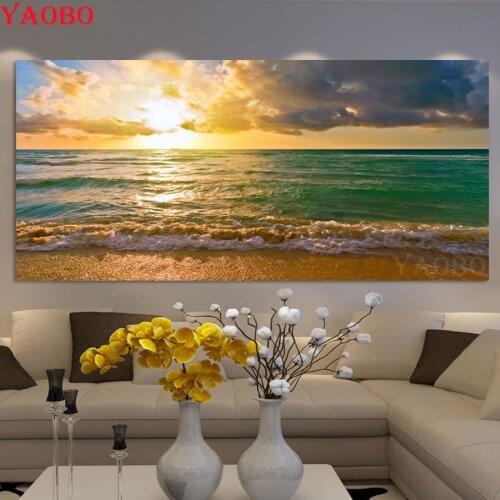 5D DIY Diamond Embroidery Sunrise Seascape Diamond Painting Full Square/Round Drill 3d picture of Rhinestones mosaic Home Decor