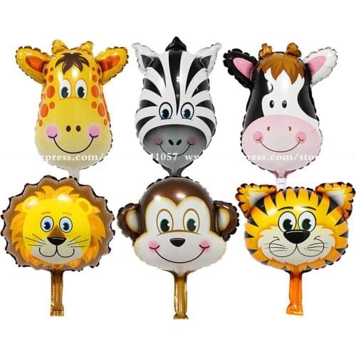 6pcs/lot mini Jungle Animal foil Balloons Lion & monkey & zebra & deer Helium Ballon birthday party decoration Safari zoo globos