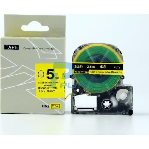 Free shipping Compatible Kingjim Heat Shrink Tube tape black on yellow SU5Y 5mm*2.5m for TepraPro and Labelworks printer