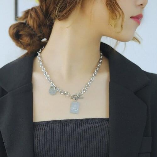 Fashion Stainless Steel Square Round Pendants Necklaces For Women Men Minimalist Retro Neck Chains Egirl Jewelry Necklaces Gifts