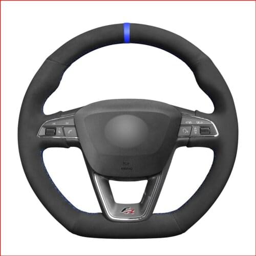 Black Suede Blue Marker Car Steering Wheel Cover for Seat Leon Cupra R 2013-2019 Ibiza Cupra 2016-2019 Ateca FR 2016-2019